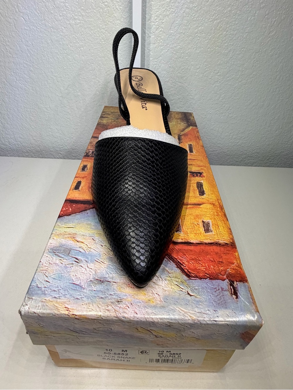 NWOT Bella Vita Size 10 Black Snake Sarah Sling back Mule - Picture 2 of 7